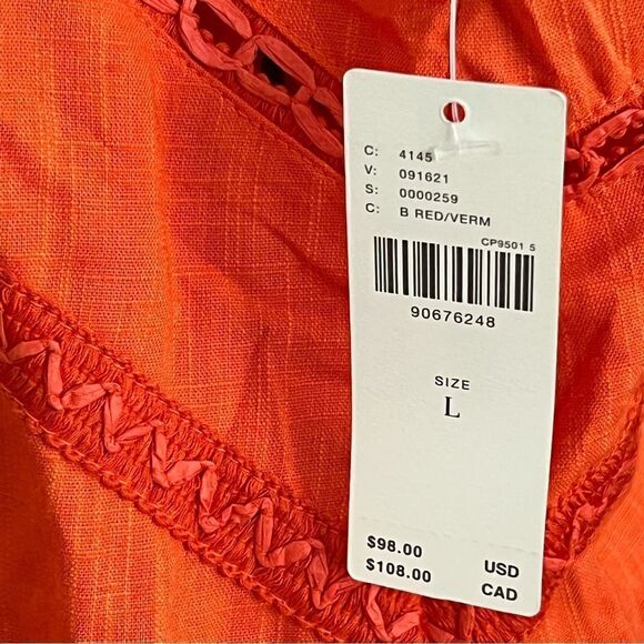 New Anthropologie V-Neck Back-Cutout Mini Dress - Large, Red Orange - Picture 8 of 11